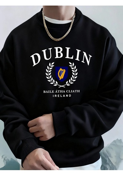Startmore Tarzsokak Dublin İrlanda Mektup Baskılı Kapüşonlu Kazaklar Erkek Yumuşak Sıcak Kapüşonlular Cep Sonbaha Siyah