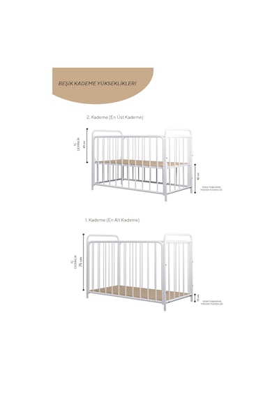 Argimo Bunny 2 Kademeli Metal Bebek Beşiği Park Beşik Karyola 60x120 Beyaz Cibinliksiz