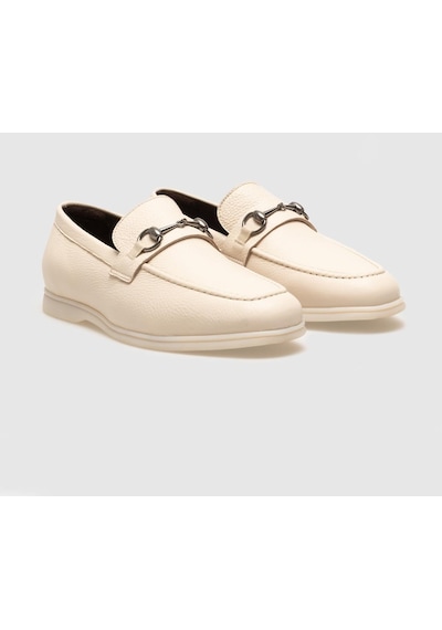Cabani Hakiki Deri Bej Tokalı Erkek Loafer - 40