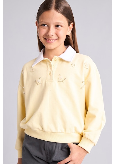 Defacto Relax Fıt Polo Yaka Açık Sarı Sweatshirt Kız Çocuk I2715a826auyl487 Sarı-yl487