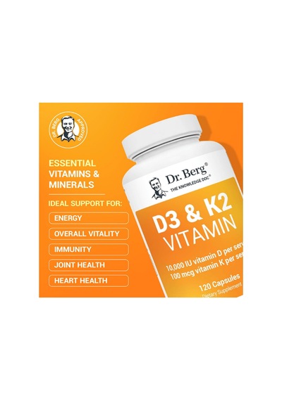 D3 & K2 Vitamin 10000 Iu 100 Mcg 120 Kapsül Takviye Edici Gıda Dr.berg