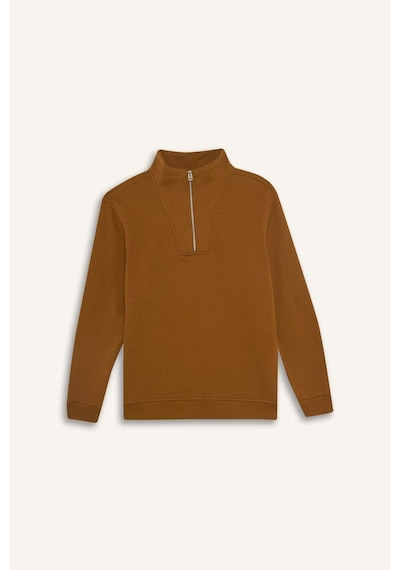 Defacto Regular Fit Yarım Balıkçı Yaka Fermuarlı Kalın Sweatshirt F4136ax25aubn152 Kahve
