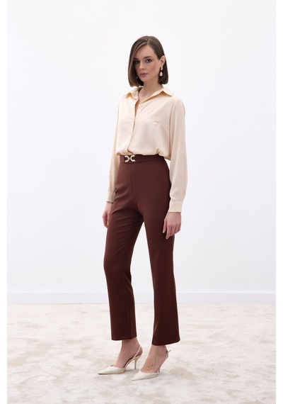 Sateen Aksesuar Detaylı Pantolon - Kahve-136684 kahve