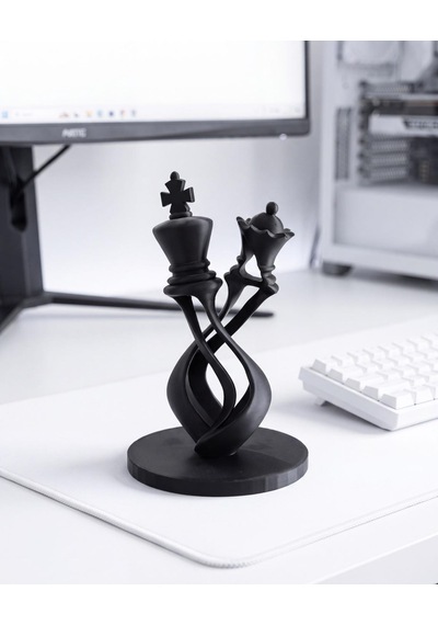 Satranç Kral Ve Kraliçe Biblosu Modern Bükümlü Spiral Tasarım Mat Siyah 15 Cm Masaüstü Kitaplık Dekoru Çiftlere Yıldönümü Hediyesi 15cm
