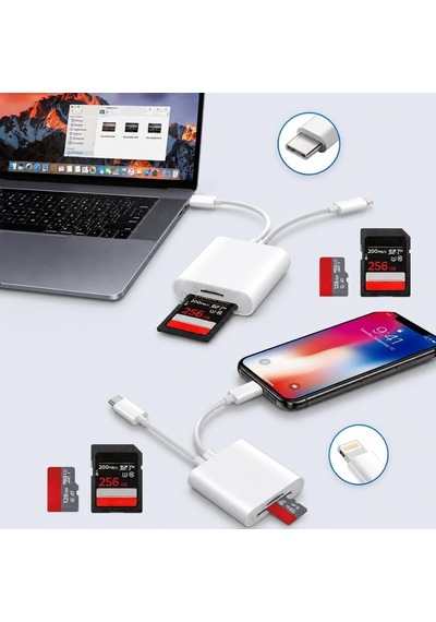 8360 Type-c Lightning Kart Okuyucu Micro Sd Tf Hafıza Kart Adaptörü Çevirici Çoklayıcı Sdhc