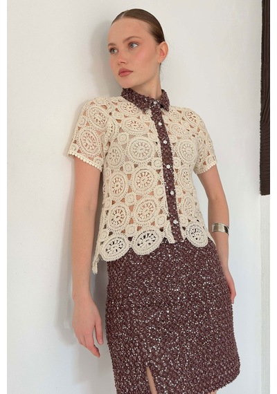 Verymoda Kot Detaylı Dantel Gömlek D2795 Ham Kahve