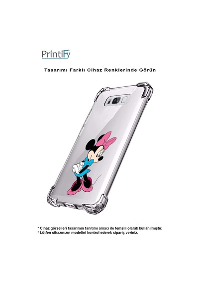 Huawei Y7 2019 Köşe Korumalı Antişok Kapak Minnie Mouse Tasarımlı Şeffaf Kılıf