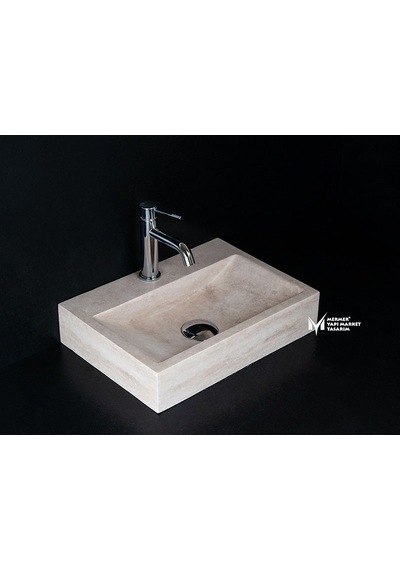 Traverten Batarya Çıkışlı Kare Lavabo