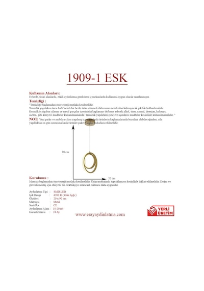 Eray Aydınlatma 1909-1 Eskitme Tekli Led Avize