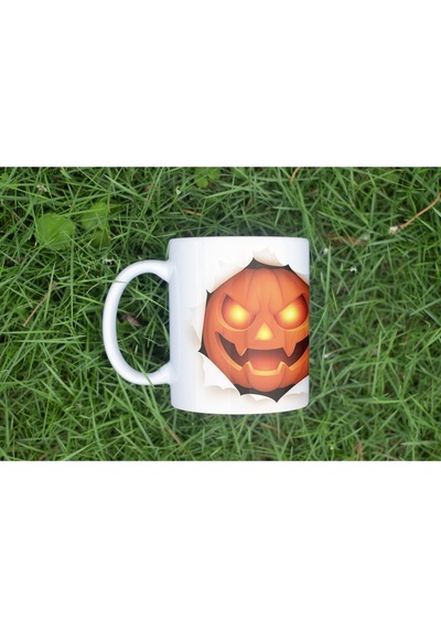3d Görünümlü Balkabağı Kupa Bardak Halloween Temalı Bal Kabak Tasarım Bardak - Kabartmasız Beyaz