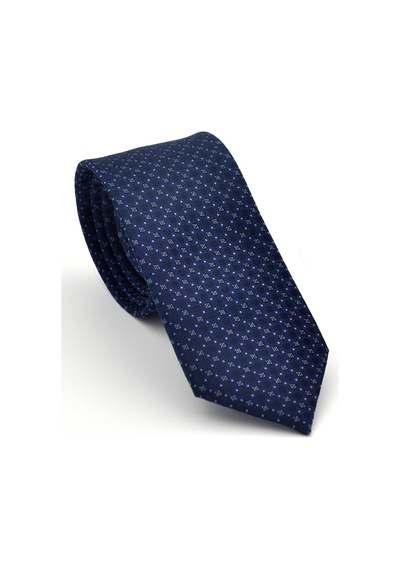 Gaffy Mavi Karışık Desenli Lacivert Dokuma Kumaş Mendilli Slim Fit Kravat // Sdk-2502-2 Lacivert