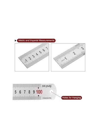 100cm 40 İnch - Çift Taraflı Paslanmaz Çelik Metal Cetvel - Kalınlık 1.2mm