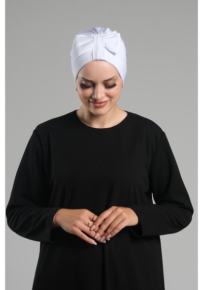 Hürrem Bone Beyaz Pratik Hazır Geçmeli Fiyonklu Bone Sandy Çift Taraflı Çapraz 3007b 42 Beyaz