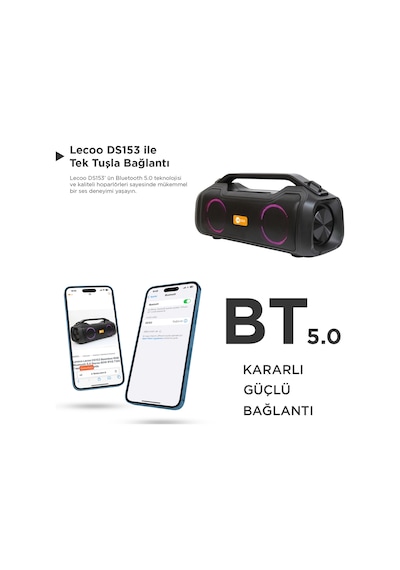 Lecoo DS153 Bluetooth 5.0 80W IPX5 Su Geçirmez RGB TWS Taşınabilir Hoparlör Siyah