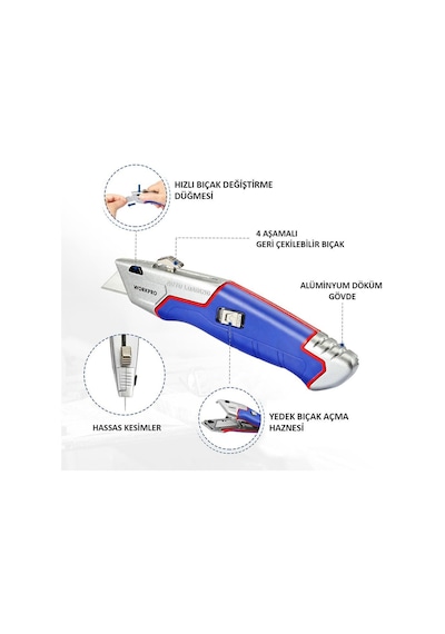 Workpro Wp213012 Ağır Hizmet Alüminyum Gövde Geri Çekilebilir Rötuş Maket Bıçağı + 4 Adet Yedek Bıçak Fr Wp213012