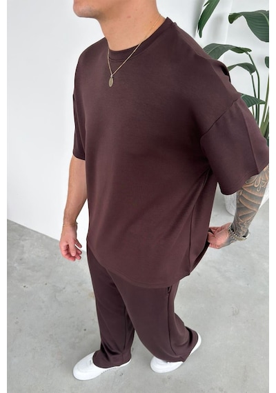 Kahverengi Basic Oysh Kumaş Oversize Tişört