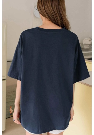 Unisex Holiday Baskılı Tasarım Tshirt Lacivert