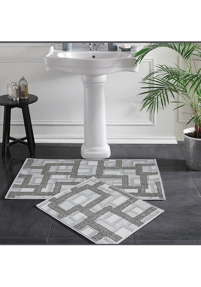 Taç Banyo Paspas Takımı Seti 2'li Baskılı Line Çok Renkli