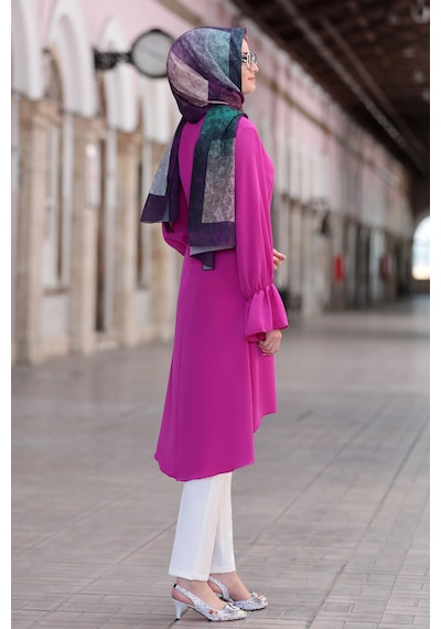 Raika Moda Feryal Büyük Beden Pantolon Tunik Tesettür Takım Fuşya
