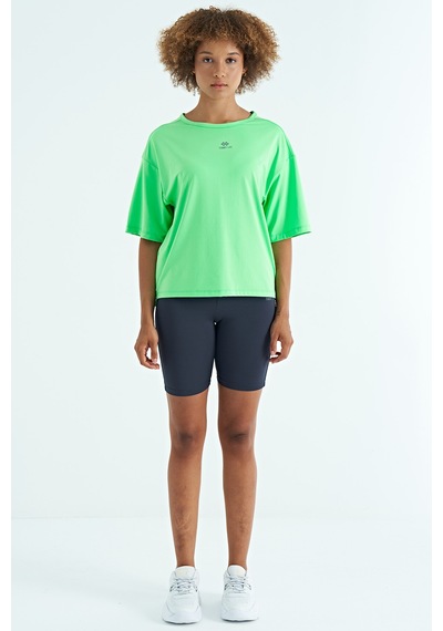Tommylife Tommy Life Neon Yeşil O Yaka Baskı Detaylı Oversize Kısa Kol Kadın T-shirt - 97263 Neon Yeşil