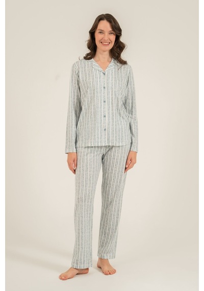 Arnetta Kadın Yeşil Çizgili Gömlek Pijama Takımı Ar3780-s-v1 Ar3780-s-v1