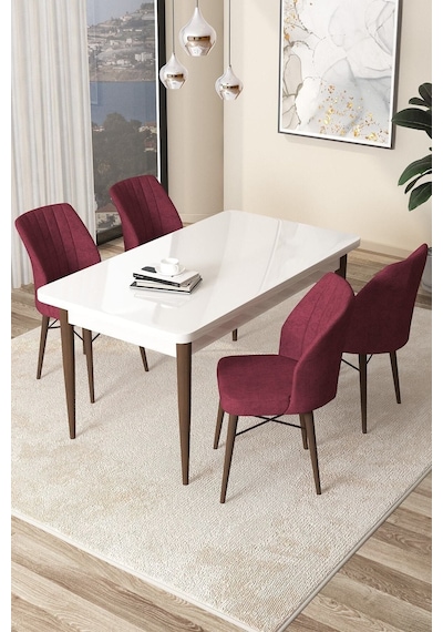 Canisa Concept Arp Serisi Sabit Mutfak Masası Takımı 70x110 Beyaz Ceviz Masa 4 Bordo Sandalye Masa Beyaz/ Sandalyeler Bordo Canisa Concept Arp Serisi Sabit Mutfak Masası Takımı 70x110 Beyaz Ceviz Masa 4 Bordo Sandalye Masa Beyaz/ Sandalyeler Bordo
