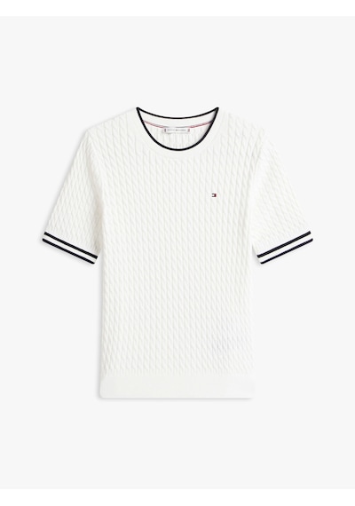 Tommy Hilfiger Co Cable C-nk Ss Swt Kadın Beyaz Kazak - Ww0ww41787 Beyaz