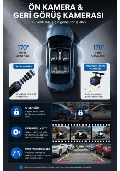 Sesli Komut Akıllı Ekran Seyir Cihazı Araç Kamerası Ön Arka Wifi Bluetooth 4k Carplay T94c41