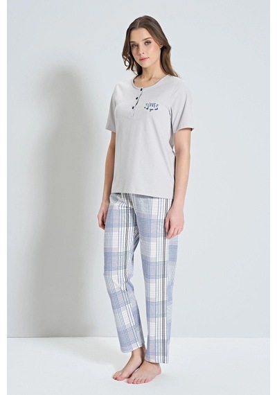 Pijadore Gd Goldoremi 1853 Kadın Kısa Kollu Ekoseli Pijama Takım mavi