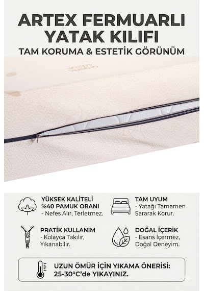 Kılıf Cotton 140x190 Yatak Kılıfı Koruyucusu Örtüsü Fermuarlı Kapitone Fit Zippered Mattress Cover Çift Kişilik Beyaz 140 X 190