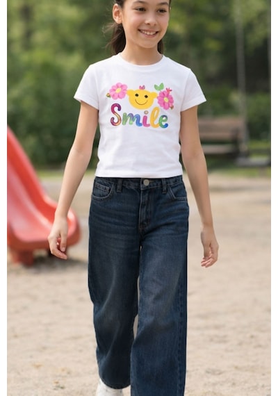 Cedy Denim Cedy Denım Yüksek Kalite Kız Çocuk Yüksek Bel %100 Cotton Palazzo Jean Pantolon Koyu Mavi