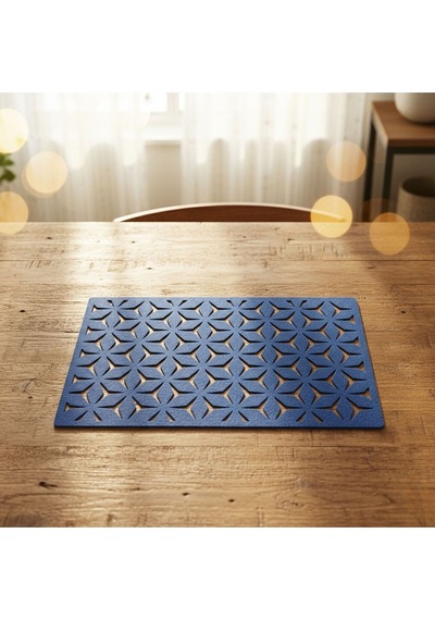 2 Adet Keçe Amerikan Servis Dikdörtgen Supla 33x44 Cm Mavi