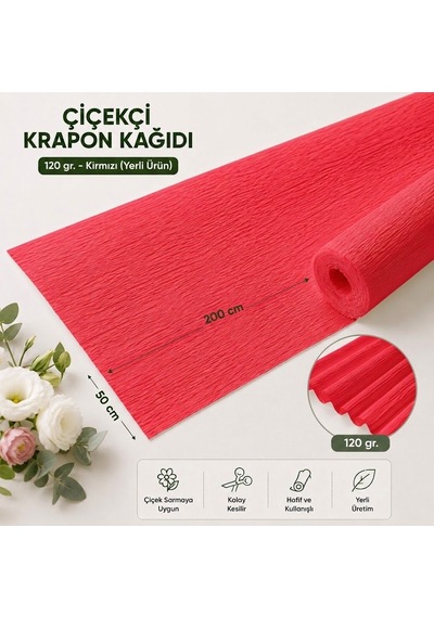 Çiçekçi Krapon Kağıdı 120 G, Kırmızı Yerli Ürün -50 Cm X 200 Cm,
