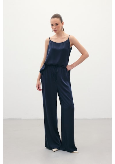 Sateen Bağcıklı Salaş Pantolon - Lacivert-136383 Lacivert