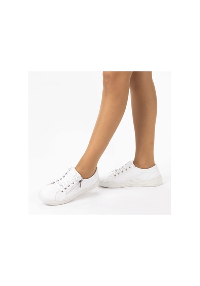Kadın Hakiki Deri Geniş Kalıp Günlük Ayakkabı Sneakers Beyaz