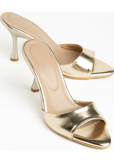 716 Gold Rugan Sivri Burunlu Topuklu Kadın Terlik