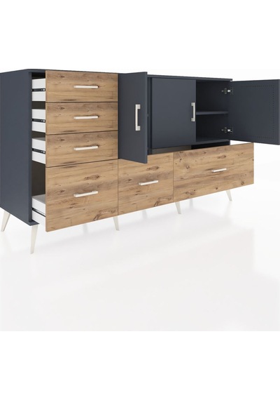 Hyperion Konsol 4 Raflı 6 Çekmeceli 3 Kapaklı 176x44x99 Antrasit-antrasit/çam Antrasit - Antrasit