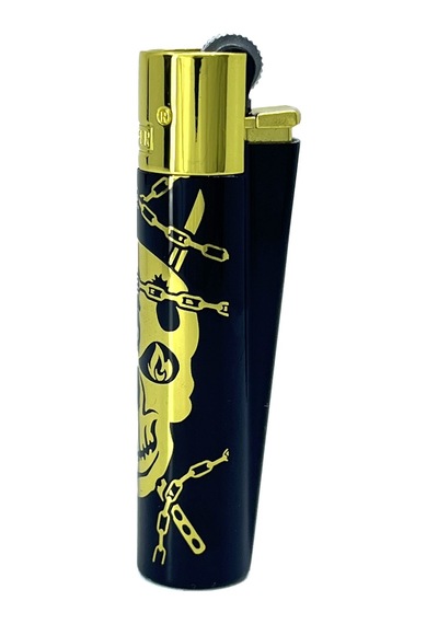 Clipper Deadly Chains Serisi Metal Çakmak - Gold Siyah