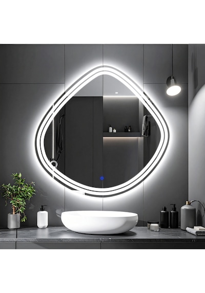Nomari Beyaz Led'li Lazer Kumlamalı Lavabo & Banyo Aynası Dokunmatik Sensörlü 60 X 60