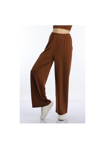 Quhox Kadın Allegro Kumaş Oversize Pantolon Kahverengi