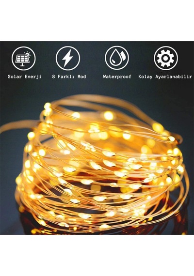 Techtic Noel Yılbaşı Ağacı Işığı Solar 100 Led Güneş Enerjili Ip6