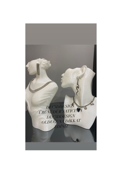 2'li Manken Set, Dekoratif Takı Mankeni, Takı Standı, Takı Organizeri, Kolye Küpe Sergileme Standı Beyaz