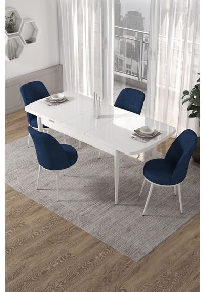 Canisa Kor Serisi 70x114 Açılabilir Mutfak Masası Takımı Beyaz Masa 4 Lacivert Sandalye Lajivert Canisa Kor Serisi 70x114 Açılabilir Mutfak Masası Takımı Beyaz Masa 4 Lacivert Sandalye Lajivert
