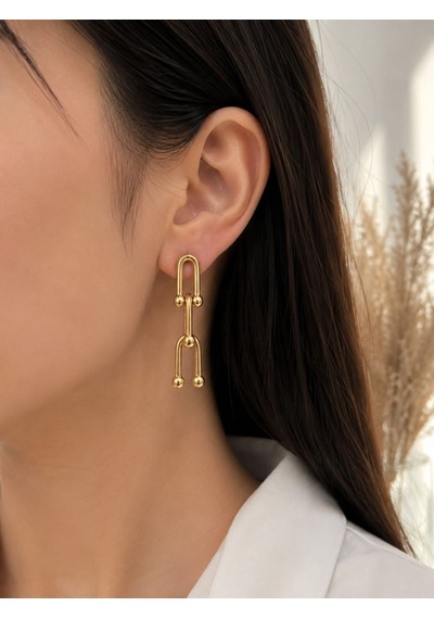 Cm Jewelry Gold Zincirli Sallantılı Çelik Küpe Altın