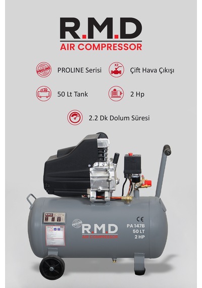 R.m.d Kompresör PA147B 50 Lt 8 Bar 2 Hp Pistonlu Hava Kompresörü