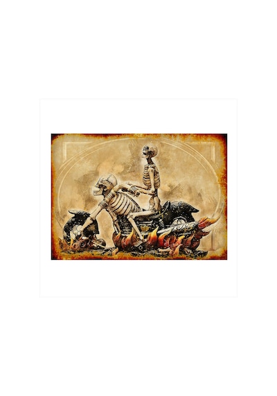 Bedeko Motorsikletli İskelet Tasarım Ahşap Tablo 35 Cm X 50 Cm