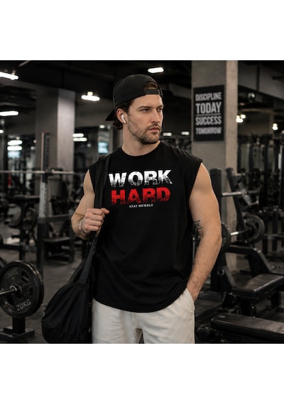 Urbantrendstore Baskılı Premium Fitness Sporcu Atleti Gym Tişört %100 Pamuklu T-shirt Açık Siyah