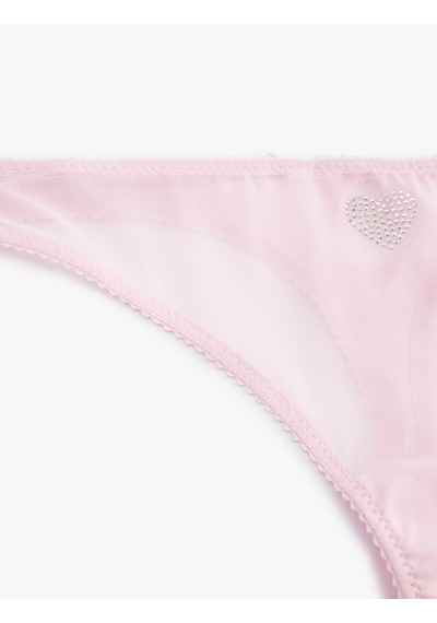 Koton Kalpli Taş Detaylı Transparan Tül String Külot Pembe 5slk30109mk Gül