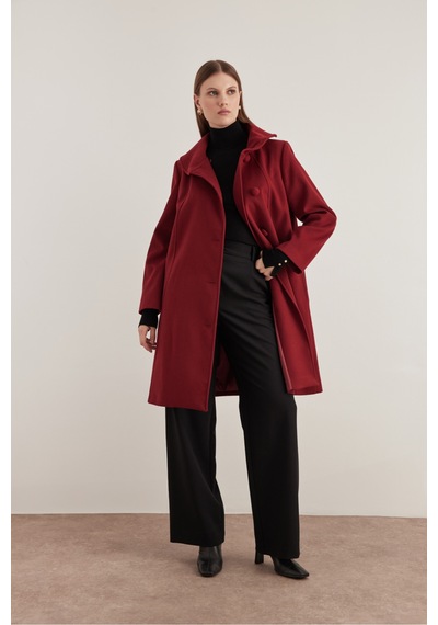 Aker 8578112 Asimetrik Yaka Kaban Bordo Bordo