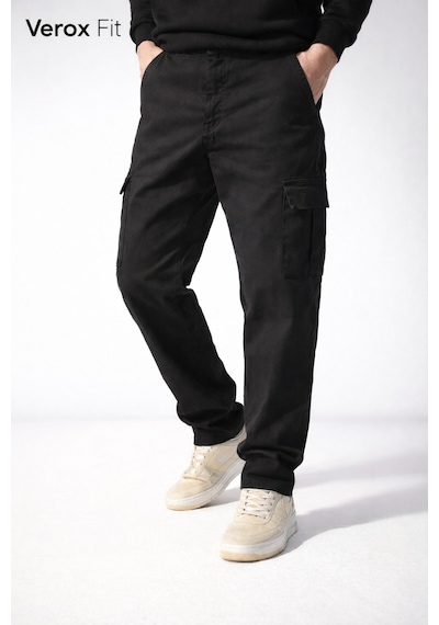 No Brand Verox Fit Erkek Kargo Cepli Rahat Kesim Pantolon Siyah Siyah